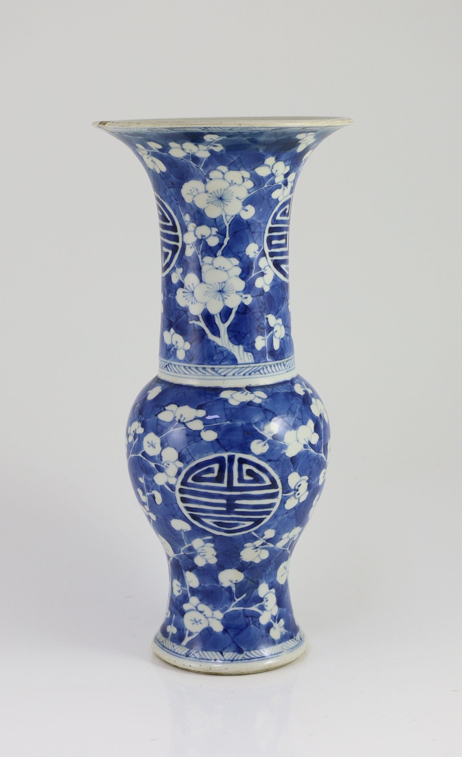 A Chinese blue and white yen-yen vase, Kangxi period, 37cm high, small rim chips